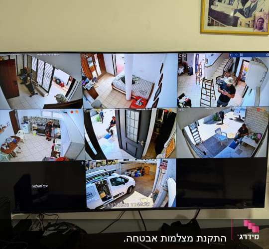 מסך עם מצלמות אבטחה ותמונות שונות